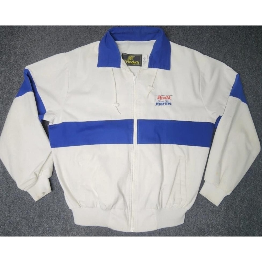 VINTAGE Mystik Marine Jacket Mens XL White Blue K-Products Made USA Promo 90s